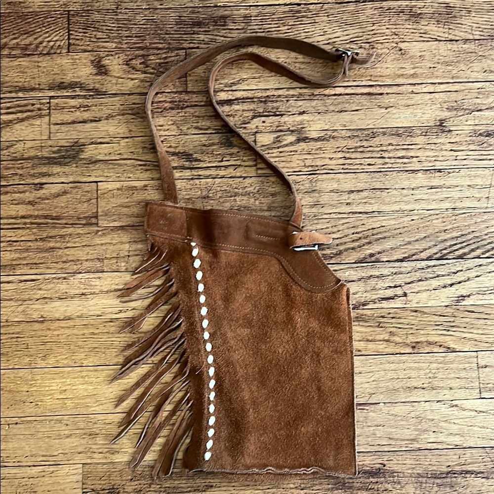 1970s Vintage Brown Suede Fringe Crossbody Bag vtg Festival Ren Faire Hippy